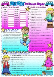 English Worksheet: Simple Present 3RD PERSON SINGULAR (B&W INCLUDED)