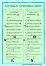 English Worksheet: how well do you know each others?