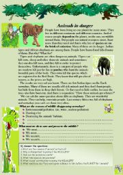 English Worksheet: Animals in danger. Reading-comprehension worksheet.