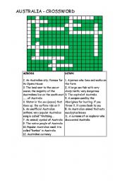 English Worksheet: Australia crossword