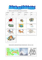 English Worksheet: Animals and their habitat