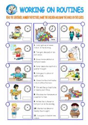 English Worksheet: DAILY ROUTINES (2 pages)