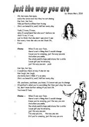 English Worksheet: song Just the way you are Bruno Mars 2 pages