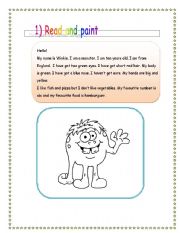 English Worksheet: describe winkie the monster