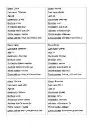 English Worksheet: Speeding dates profiles