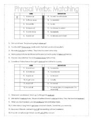 Phrasal Verbs - 2 pages of 4 Matching Exercises with Definitions & Sample Sentences