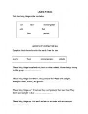 English worksheet: Living things