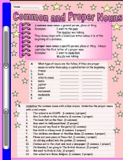 English Worksheet: Common and proper nouns