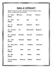 English Worksheet: Same or Different Game