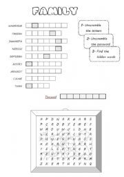 English Worksheet: Family - unscramble and find