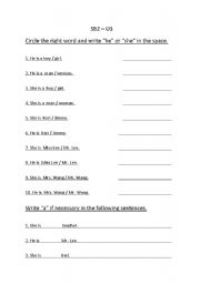 English Worksheet: He is/She is