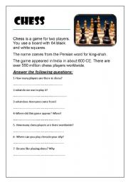 English Worksheet: Chess(Reading) AND my favourite sport(Writing)