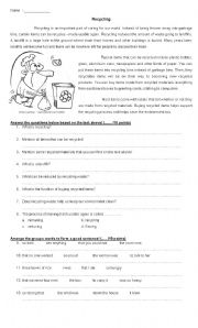 English Worksheet: Conjunctions, Reading Comprehension (Recycling)