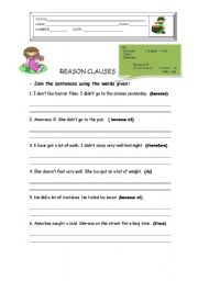 English Worksheet: Reason clauses