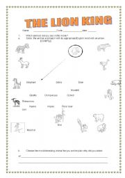 English Worksheet: THE LION KING WORKSHEET 1-4