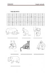English Worksheet: jungle animals find and write