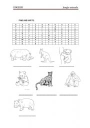 English worksheet: jungle animals find and write