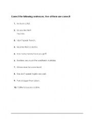 English worksheet: Correcting sentences