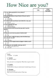 English Worksheet: How nice are you? quiz