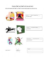 English Worksheet: Practice But and And with modals Can and Cant