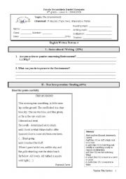 English Worksheet: 8th Grade Test - Topic: The environment