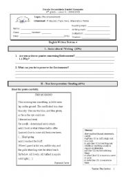 8th Grade Test - Topic: The environment