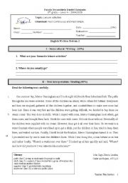 English Worksheet: 8th Grade Test on the topic Leisure activities