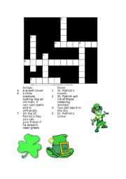 English worksheet: St. Patricks day crossword