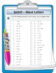 English Worksheet: Silent Letters