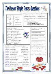 English Worksheet: THE PRESENT SIMPLE TENSE : QUESTIONS