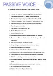 English Worksheet: A SIMPLE WORKSHEET ABOUT PASSIVE VOICE - REPHRASING (22 SENTENCES)