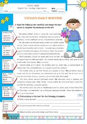 English Worksheet: Ethans  Daily  Routine  -  Reading Test