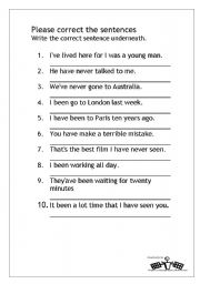 English worksheet: correct the sentences