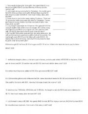 English Worksheet: Money Word Problems