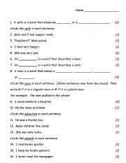 English worksheet: parts of speech