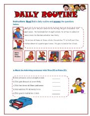 Daily Routine Worksheet (B&W + Answer Key)