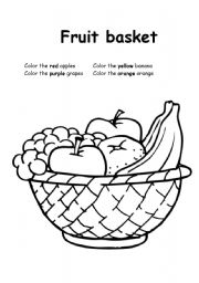 English Worksheet: my coloring fruit basket