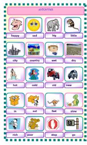 English Worksheet: A list of antonyms