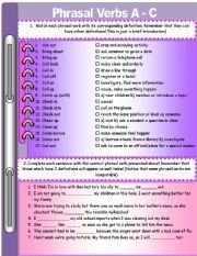 English Worksheet: Introduction to Phrasal Verbs A - C