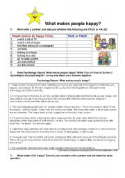 English Worksheet: What Makes People Happy