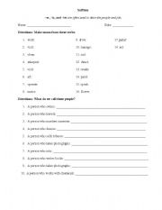 English Worksheet: suffix -er -ir -ist