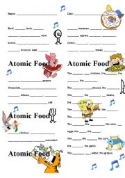 English Worksheet: Atomic food lyrics and activities