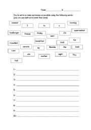 English worksheet: Building sentences in the past
