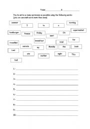 English Worksheet: Building sentences in the past