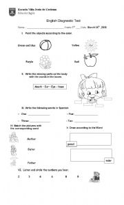 English Worksheet: Diagnostic test