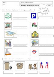 shops and places vocab + oral comprehendion test