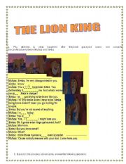 English worksheet: THE LION KING WORKSHEET 2-4