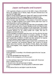 English Worksheet: JAPAN EARTHQUAKE AND TSUNAMI