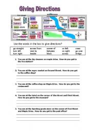 English Worksheet: giving directions