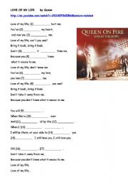 English Worksheet: Love Of  My Life, by Queen